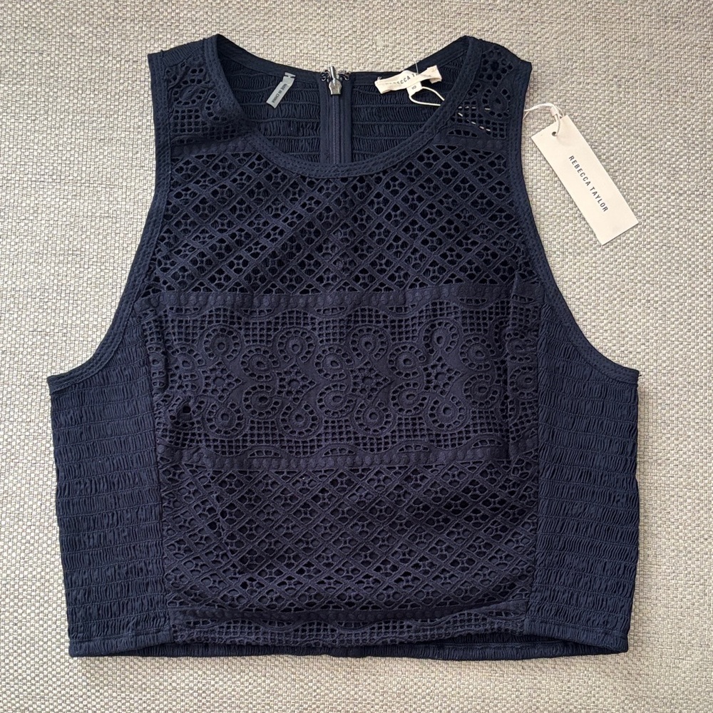 Rebecca Taylor Navy Lace Crop Top ( New )